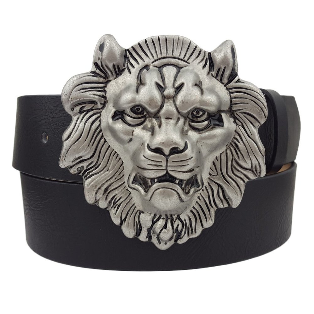 Silver Lion Buckle on a Black Belt